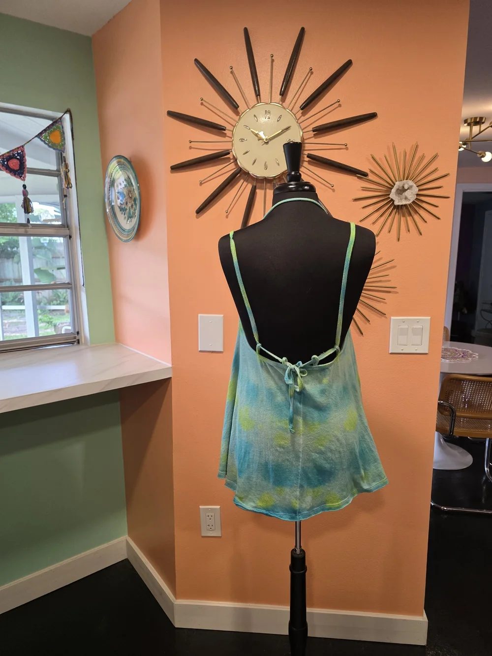 Free People Rare We The Free L Green & Blue Tie-Dye Double-Strap Tank Boho Chic